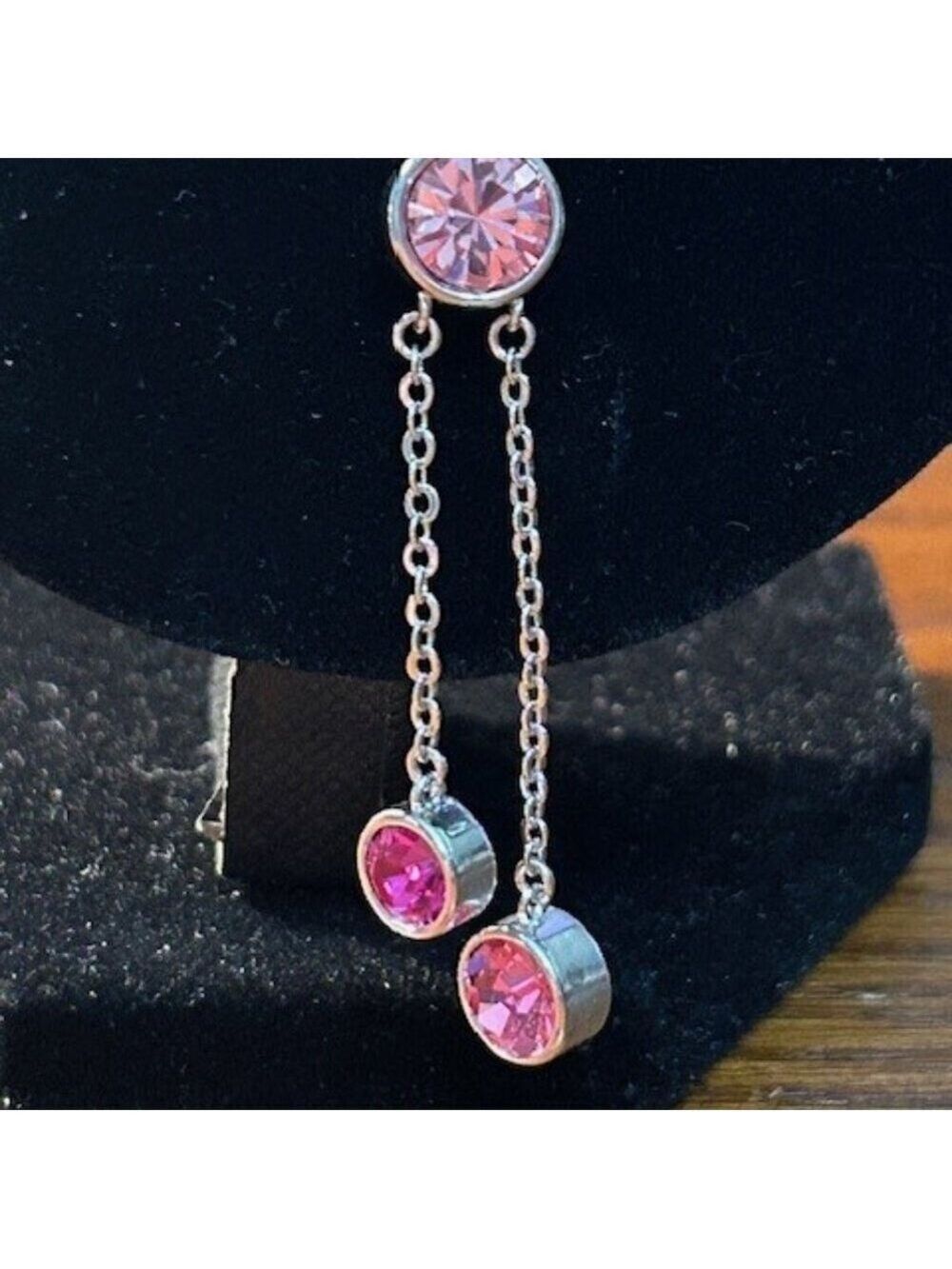 JCM Pink Crystal Rhinestone Silver Tone Necklace - Picture 2 of 3
